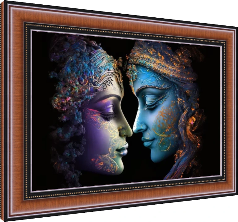 Abstract Ornate Radha Krishna Canvas wall art print — photo frame preview | PrintPosters.in